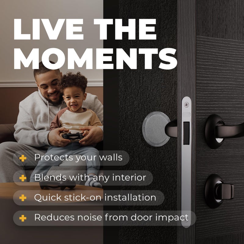 Vellax Large 2"" Door Knob Wall Protectors - 6 Clear Self-Adhesive Silicone Bumper Pads in Damp Button Shape - Noise Dampening Wall & Furniture Guards by VELLAX - Image 3